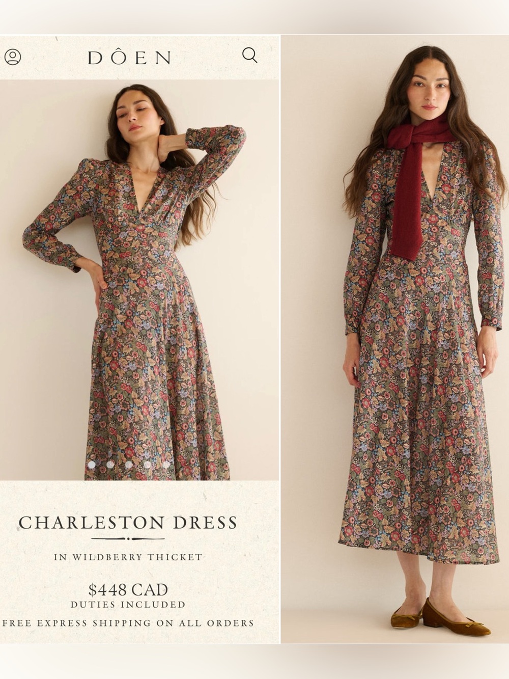 Doen Charleston Dress Long Green Valley Floral Long Sleeve XXL NWT - Picture 3 of 15